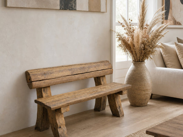 Rustic Wooden Bench With Backrest For Garden Patio Porch And Entryway
