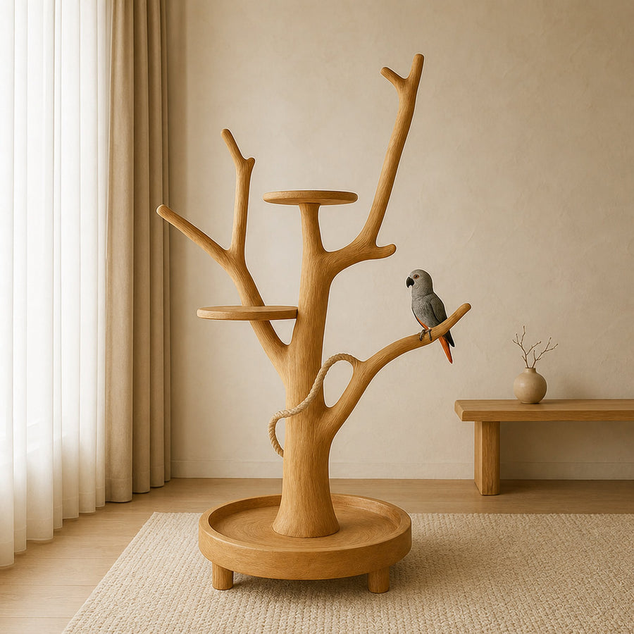 Rustic Wooden Bird Stand Perch Pet Play Furniture