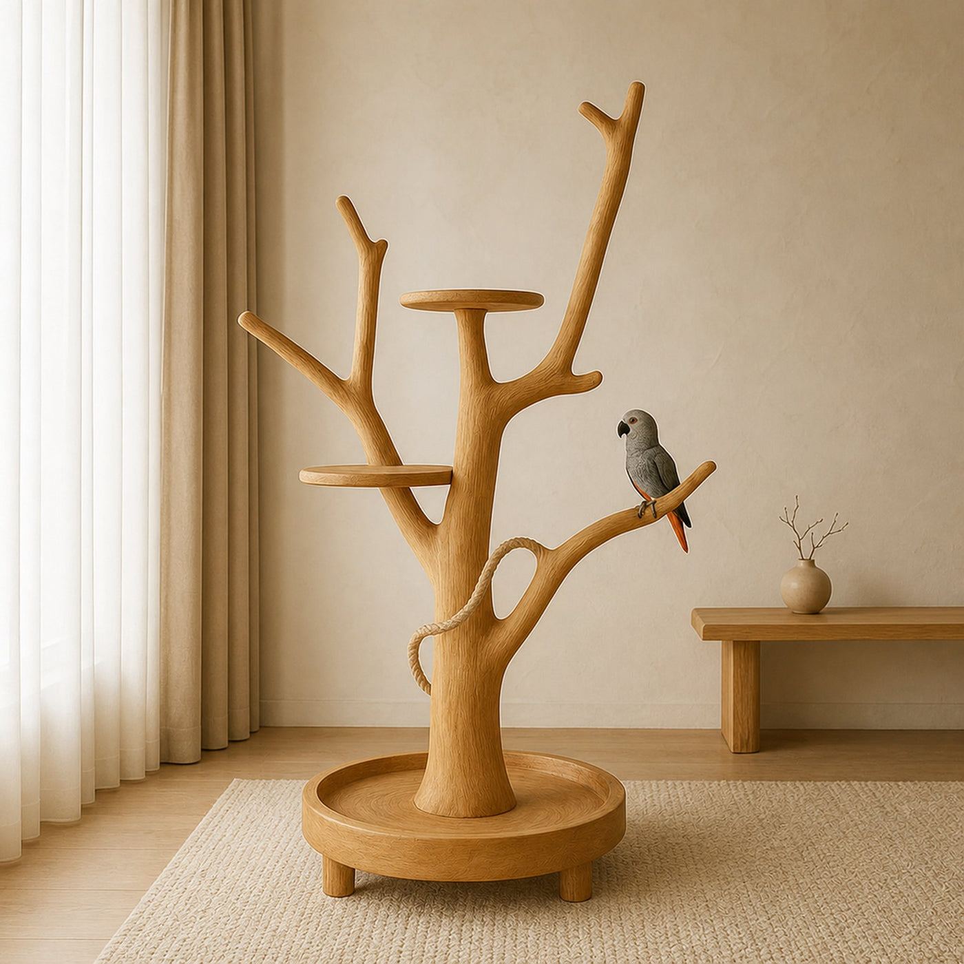 Rustic Wooden Bird Stand Perch Pet Play Furniture
