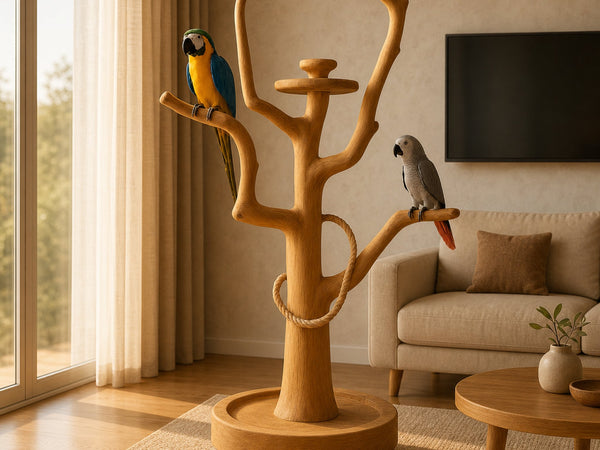 Rustic Wooden Bird Tree Stand Living Room Pet Furniture