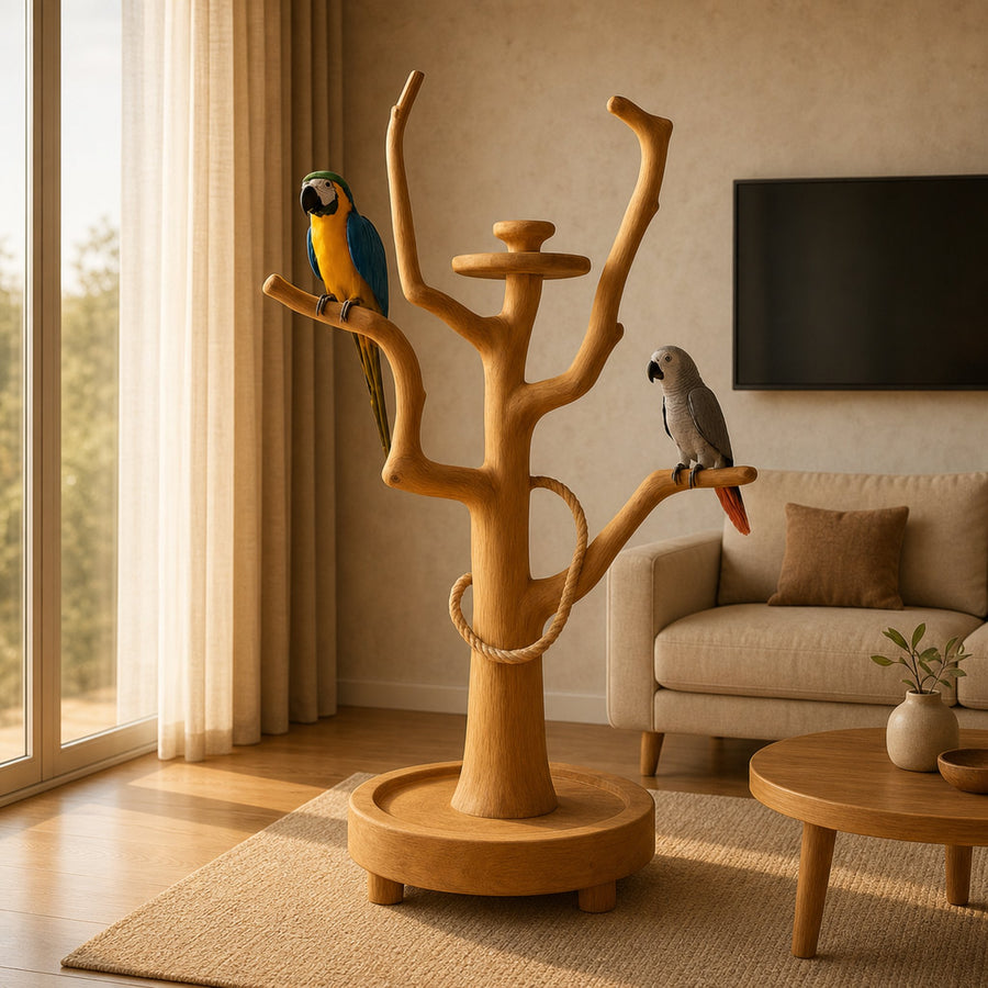 Rustic Wooden Bird Tree Stand Living Room Pet Furniture