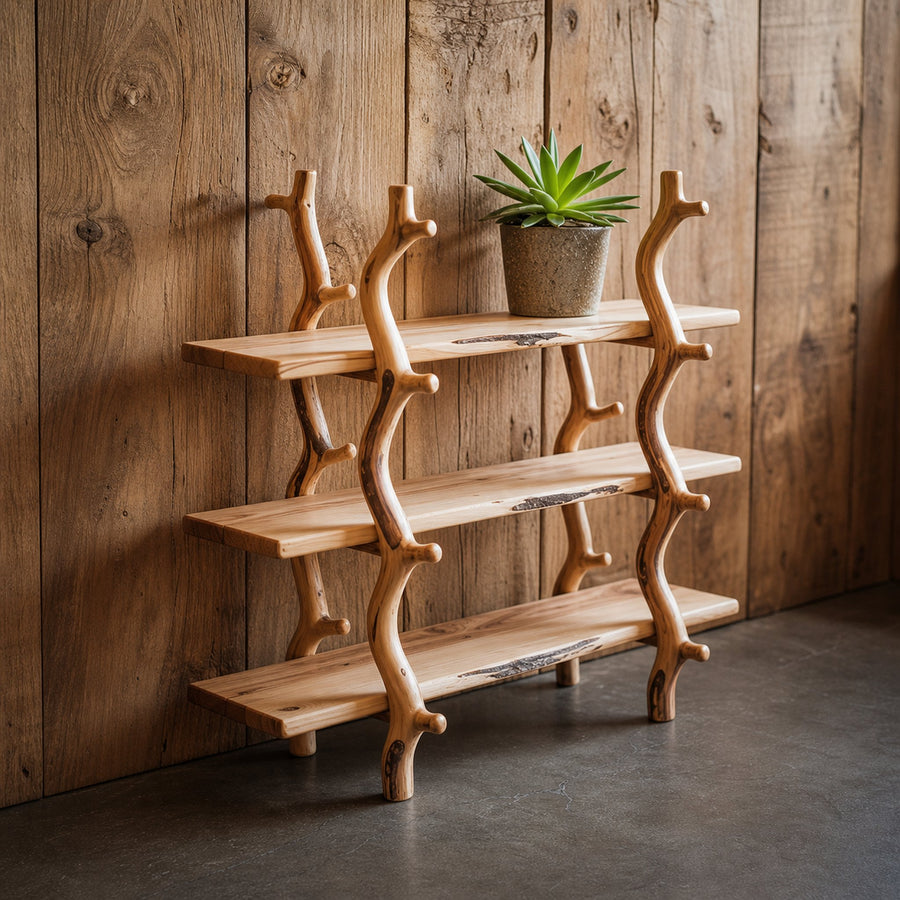 Rustic Wooden Branch Shelf Display Living Room Or Entryway