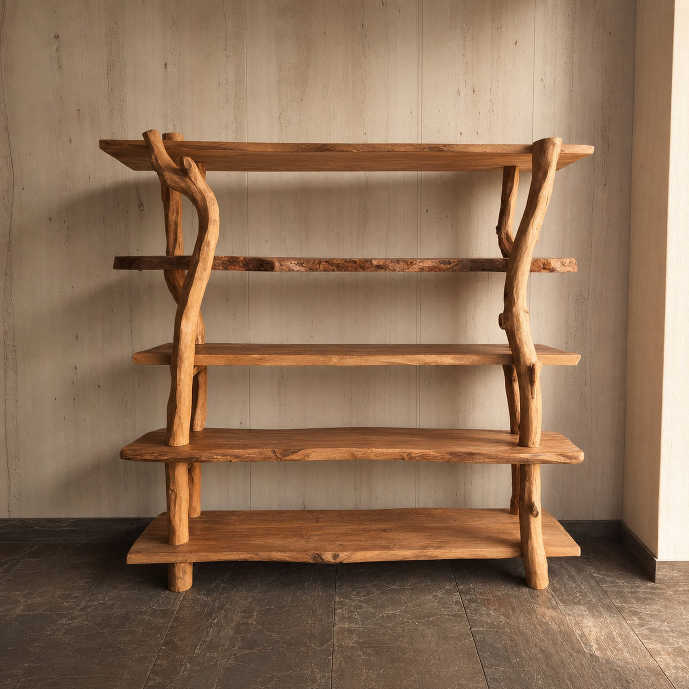 Rustic Wooden Branch Shelf Storage Living Room Or Dining Room