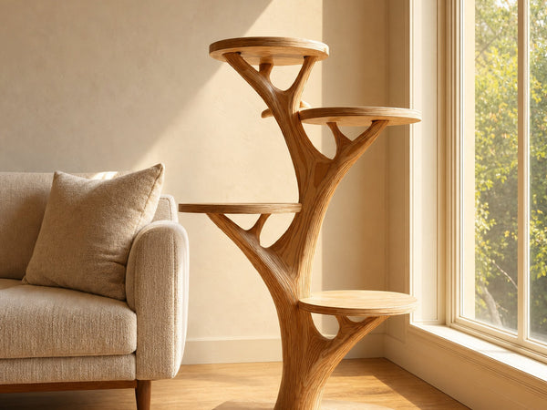 Rustic Wooden Cat Tree Stand Living Room Play