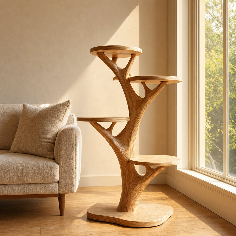 Rustic Wooden Cat Tree Stand Living Room Play