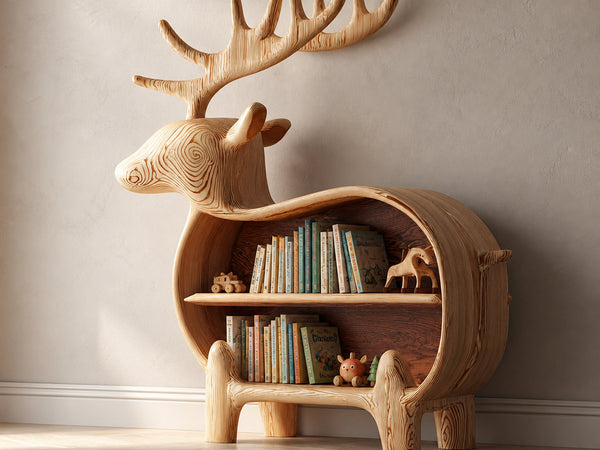 Rustic Wooden Deer Bookshelf Kids Bedroom