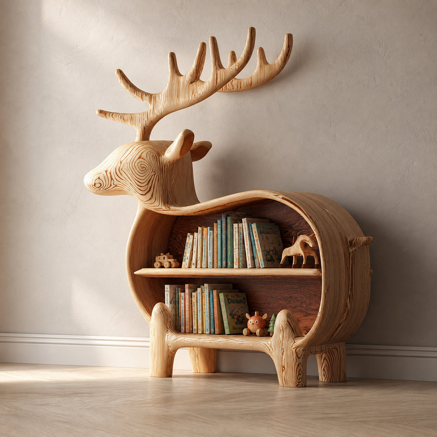 Rustic Wooden Deer Bookshelf Kids Bedroom