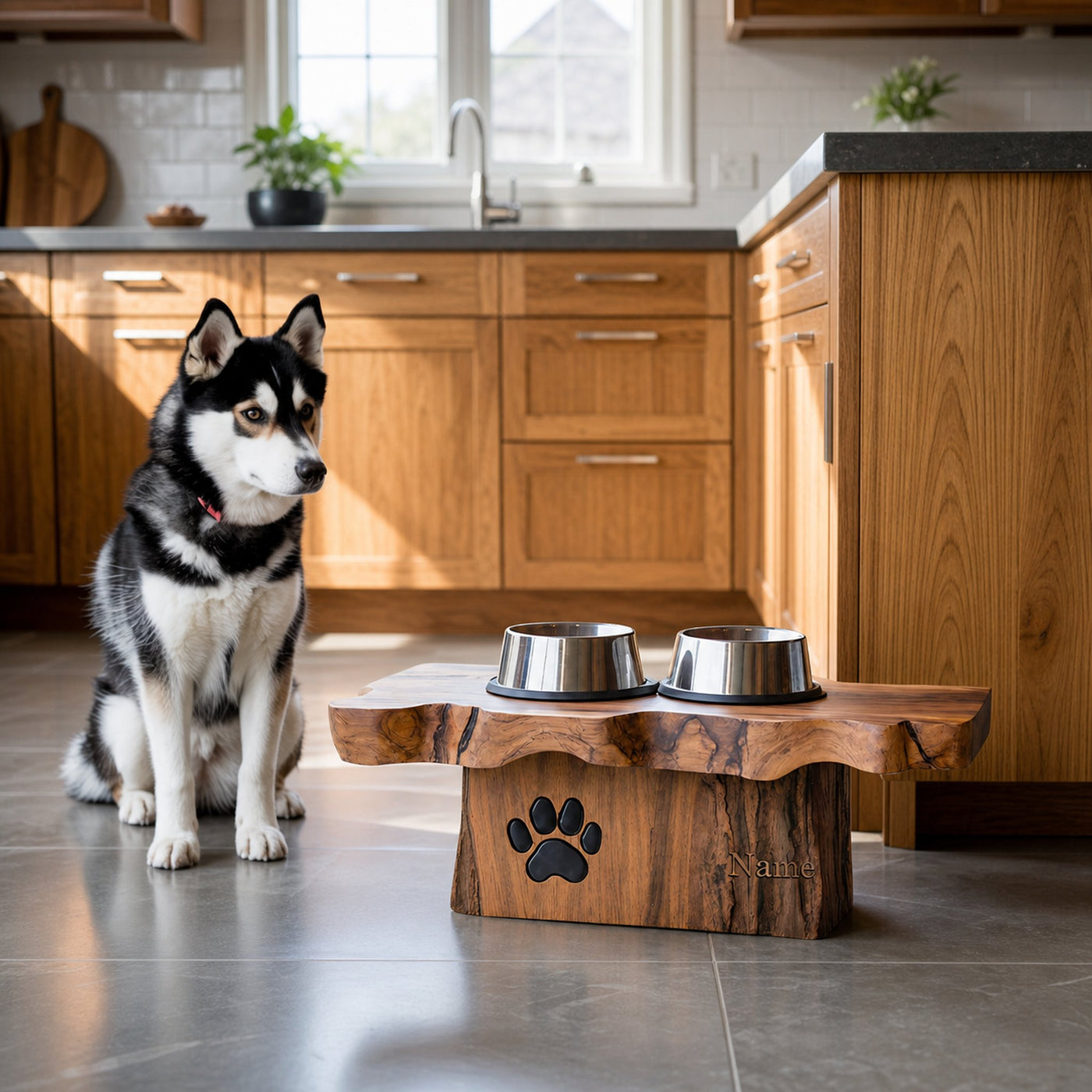 Rustic Wooden Dog Bowl Station For Modern Homes - product view 6