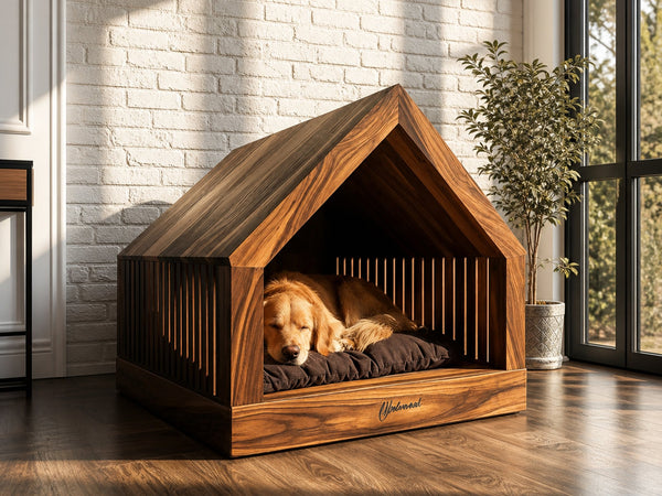 Rustic Wooden Dog House Indoor Pet Bed