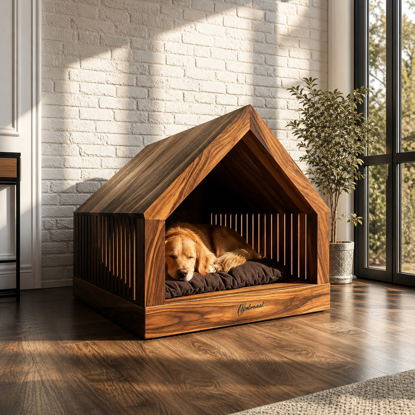 Rustic Wooden Dog House Indoor Pet Bed