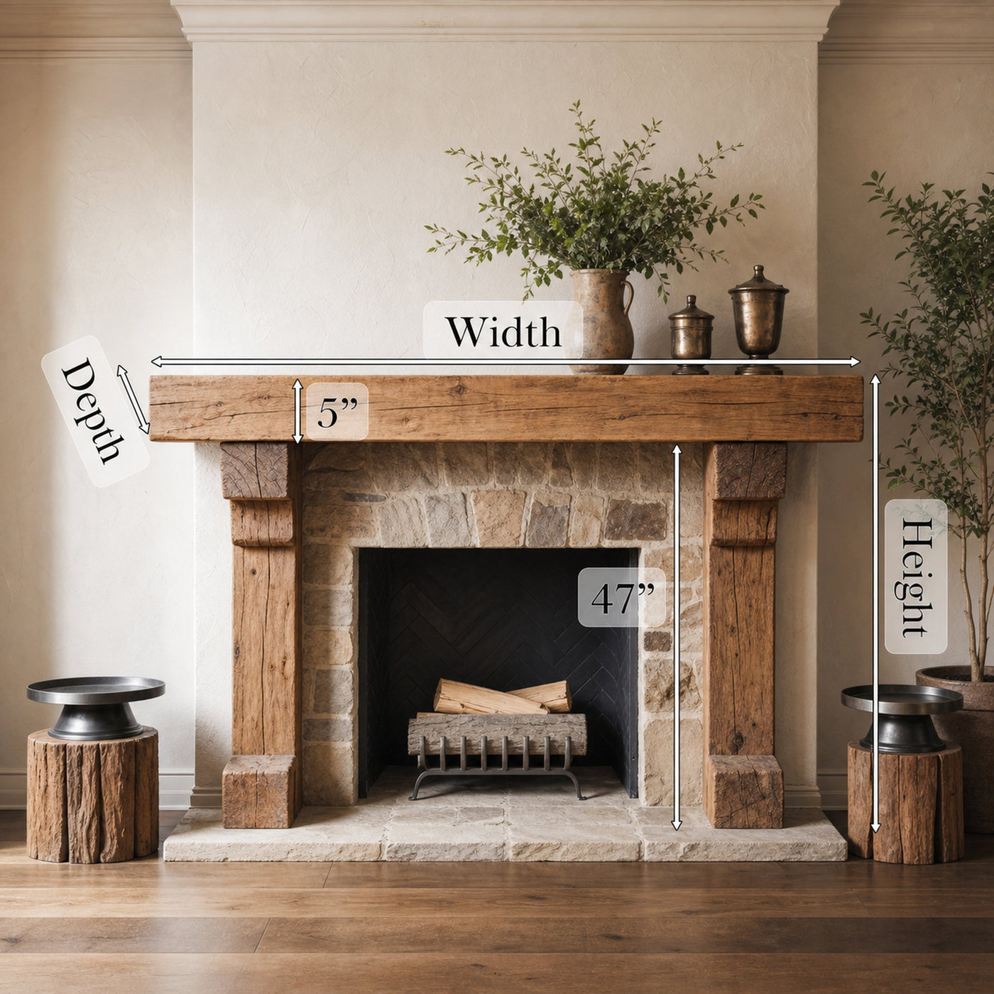 Rustic Wooden Fireplace Mantel With Solid Beam Design For Living Room - product view 6