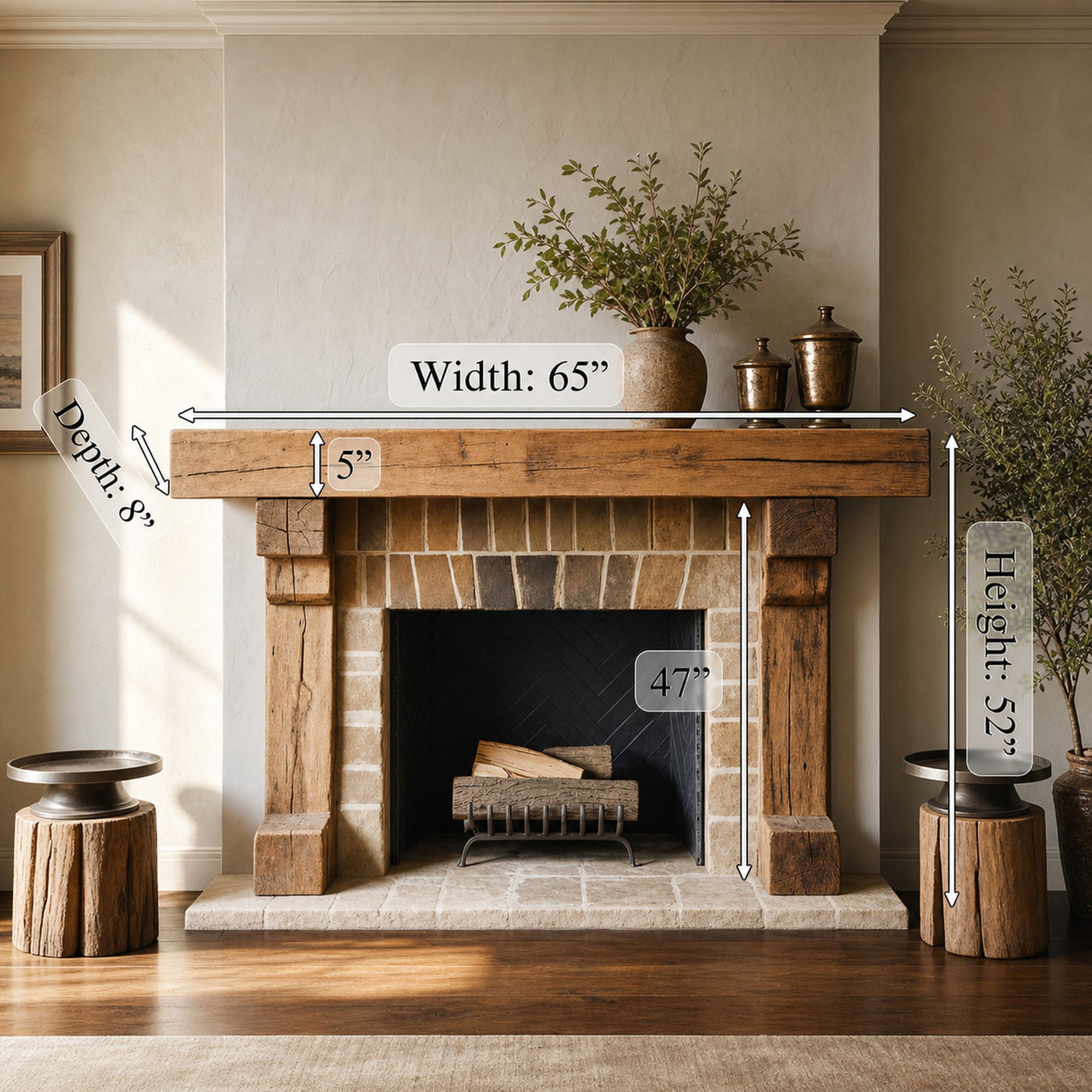Rustic Wooden Fireplace Mantel With Solid Beam Design For Living Room - product view 7