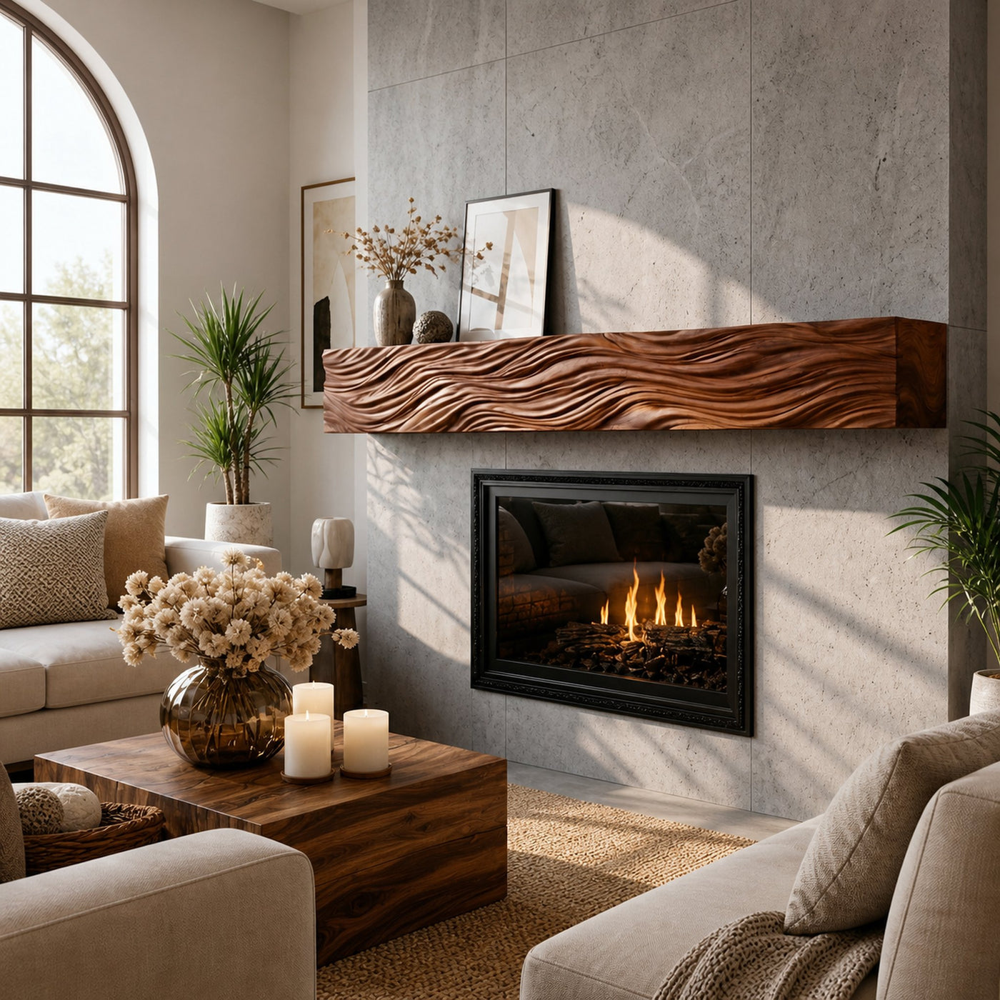 Rustic Wooden Floating Fireplace Shelf For Living Decor - product view 8
