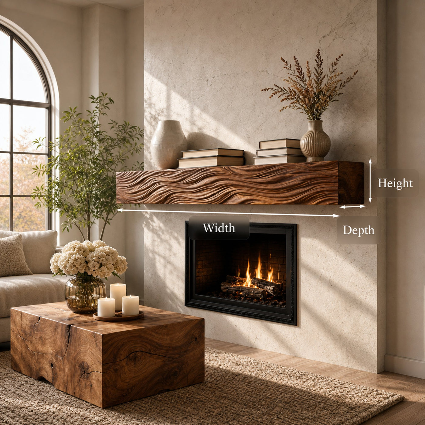 Rustic Wooden Floating Fireplace Shelf For Living Decor - product view 9