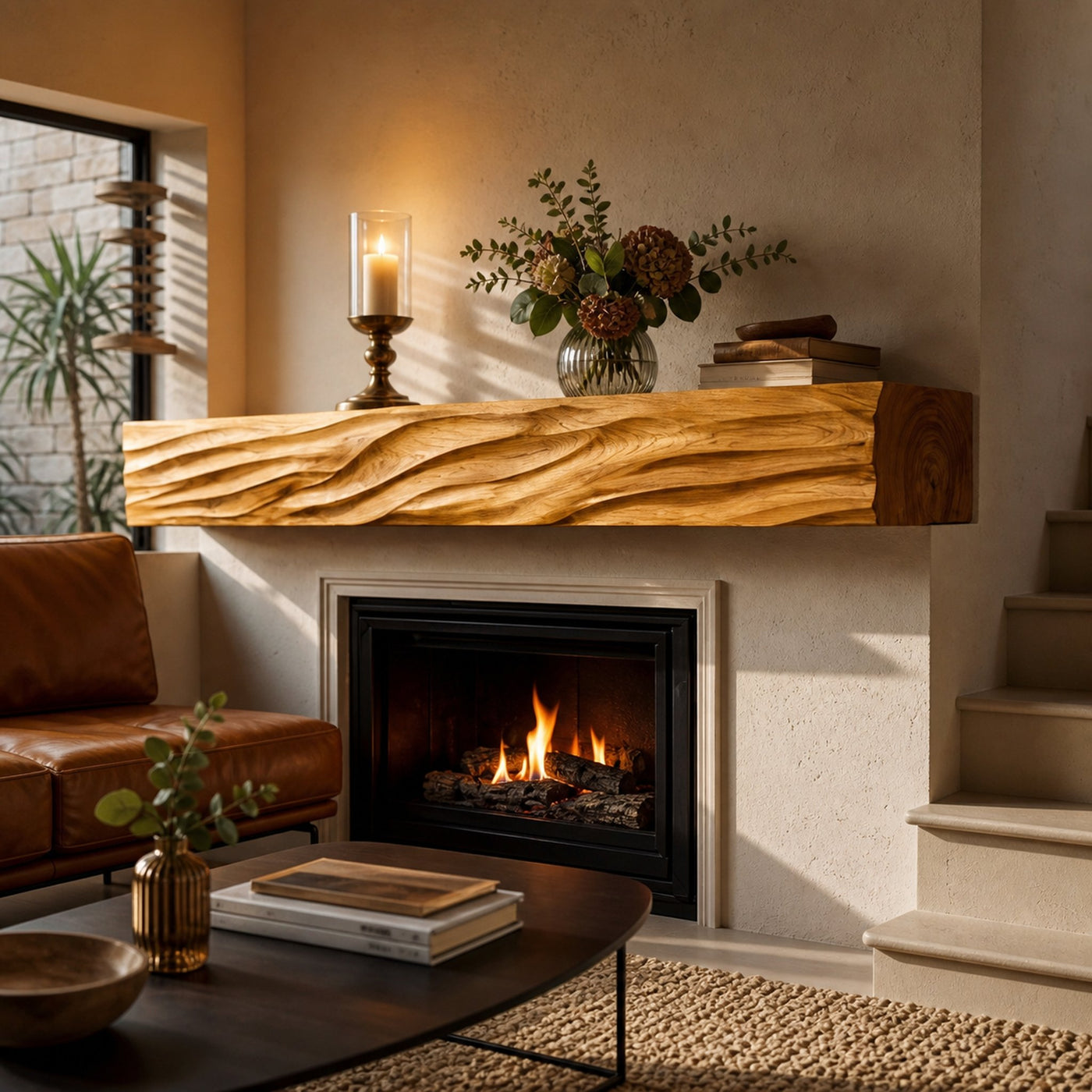 Rustic Wooden Floating Fireplace Shelf For Living Room Interior - product view 6