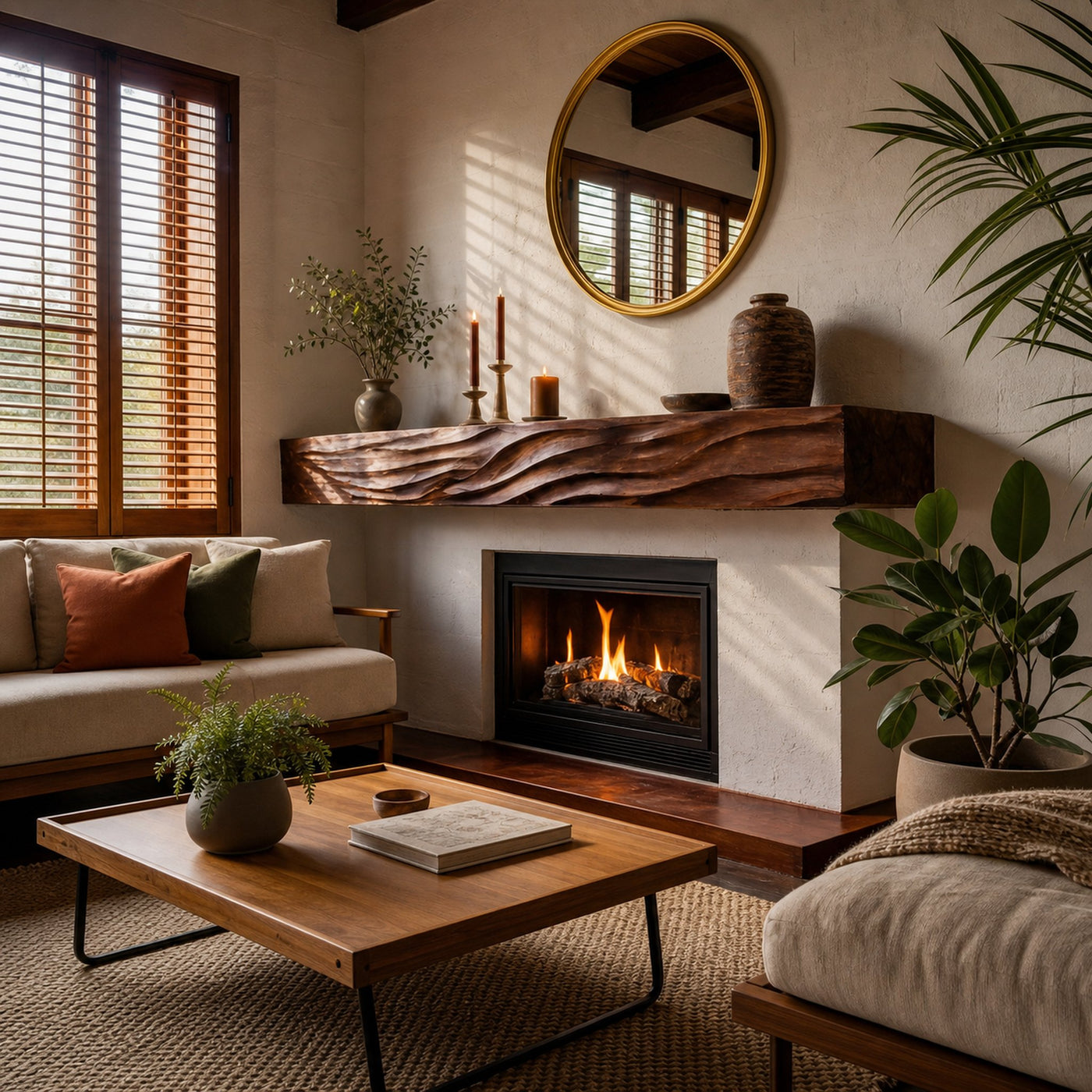 Rustic Wooden Floating Fireplace Shelf For Living Room Interior - product view 8