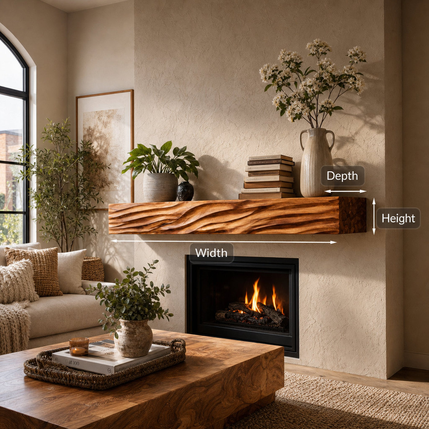 Rustic Wooden Floating Fireplace Shelf For Living Room Interior - product view 9