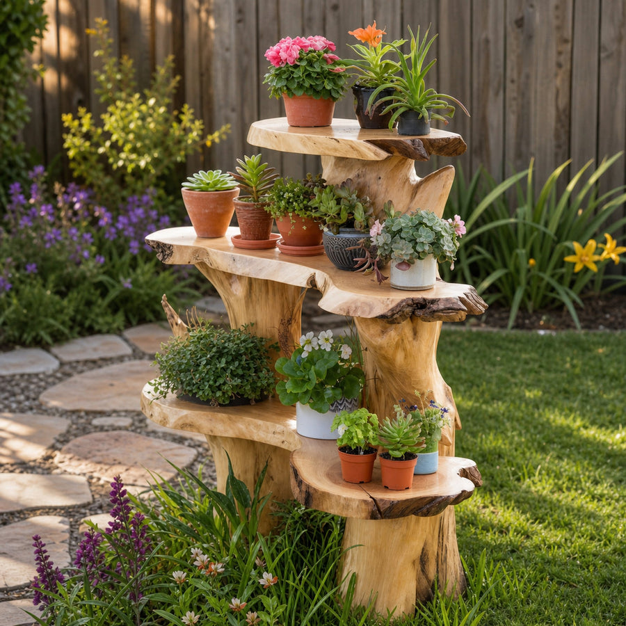 Rustic Wooden Garden Shelf For Indoor And Outdoor Plant Display