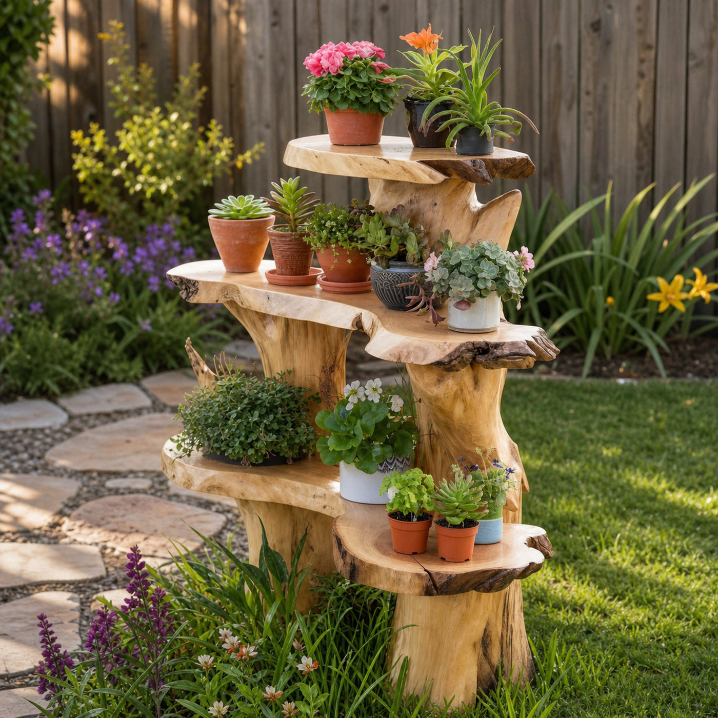 Rustic Wooden Garden Shelf For Indoor And Outdoor Plant Display