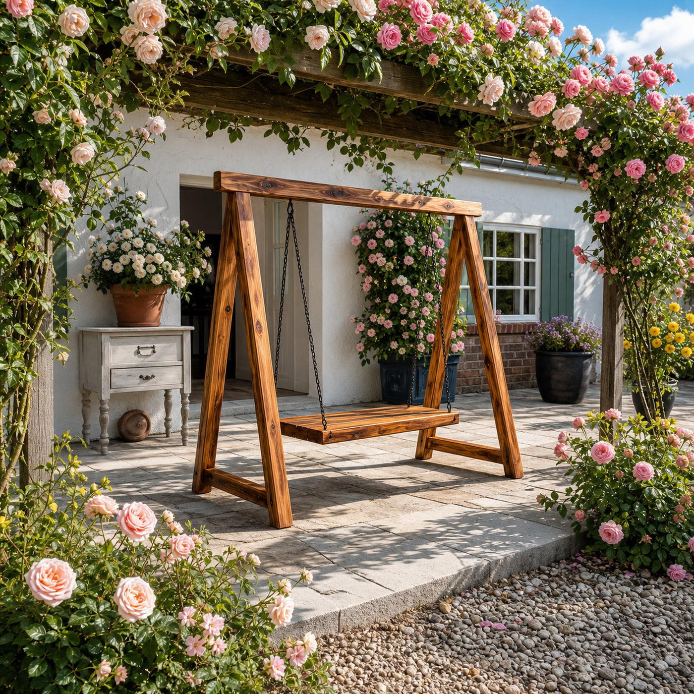 Rustic Wooden Outdoor Swing With A Frame For Garden - product view 6