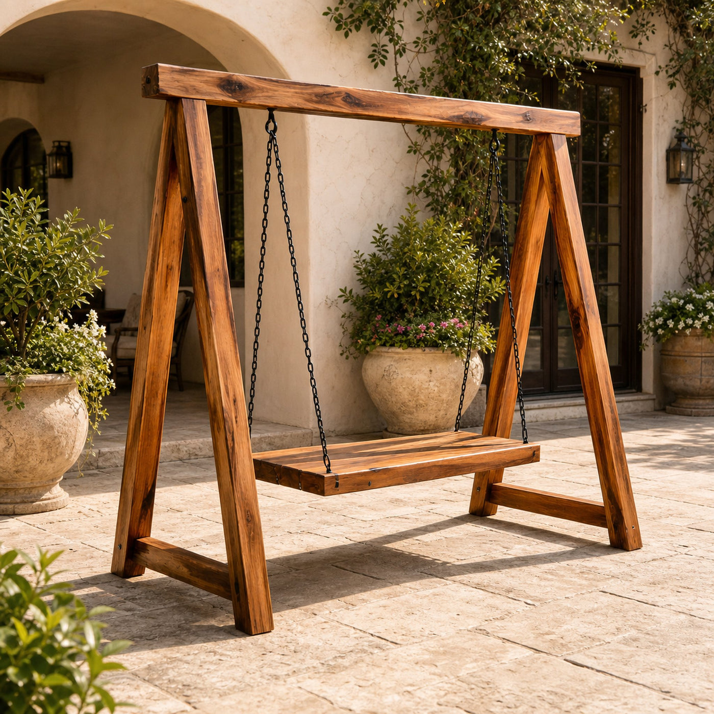 Rustic Wooden Outdoor Swing With A Frame For Garden - product view 7