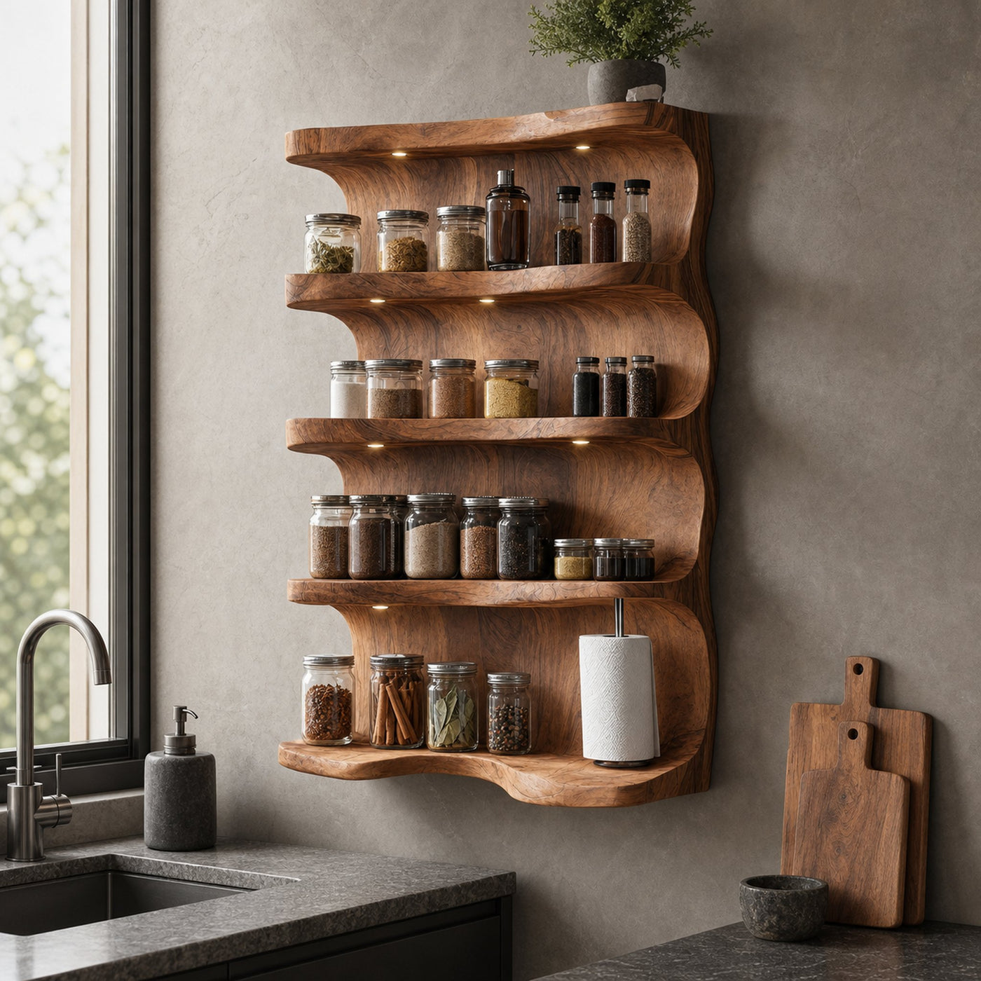 Rustic Wooden Spice Rack For Kitchen Countertop Decor
