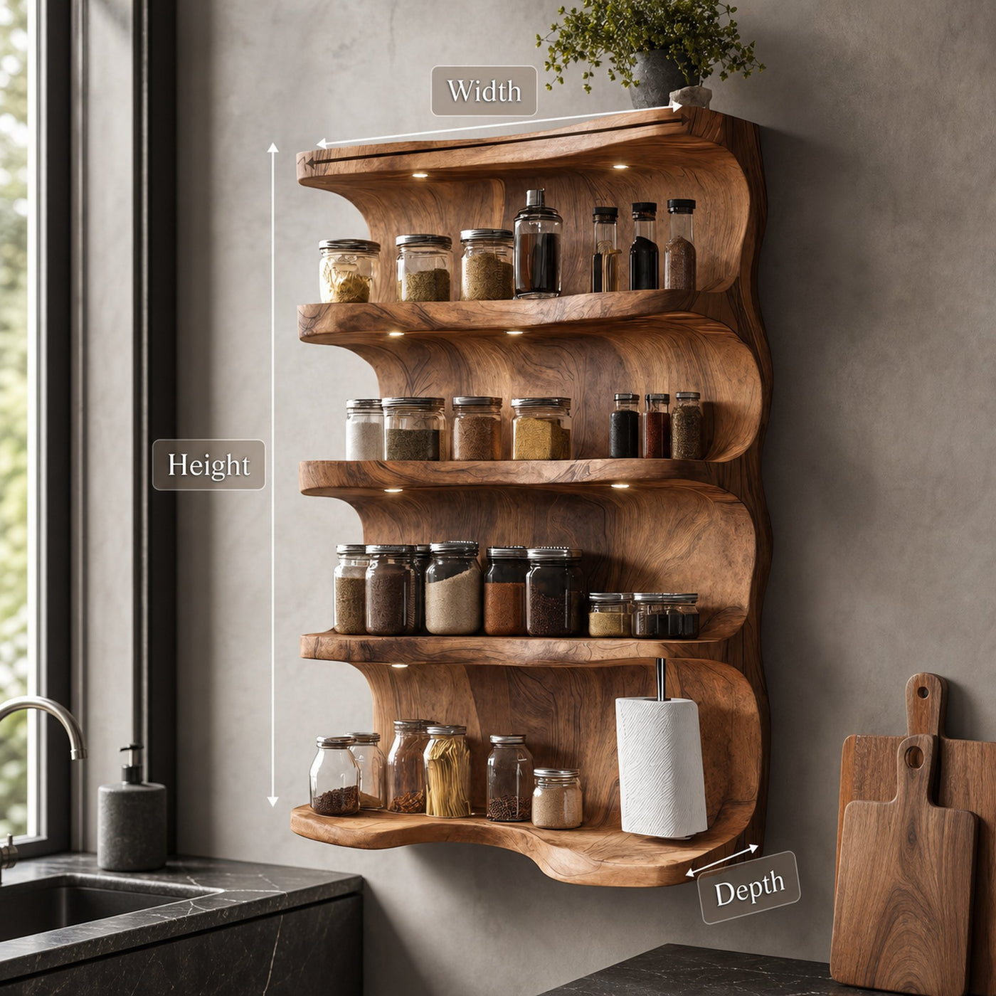 Rustic Wooden Spice Rack For Kitchen Countertop Decor - product view 6