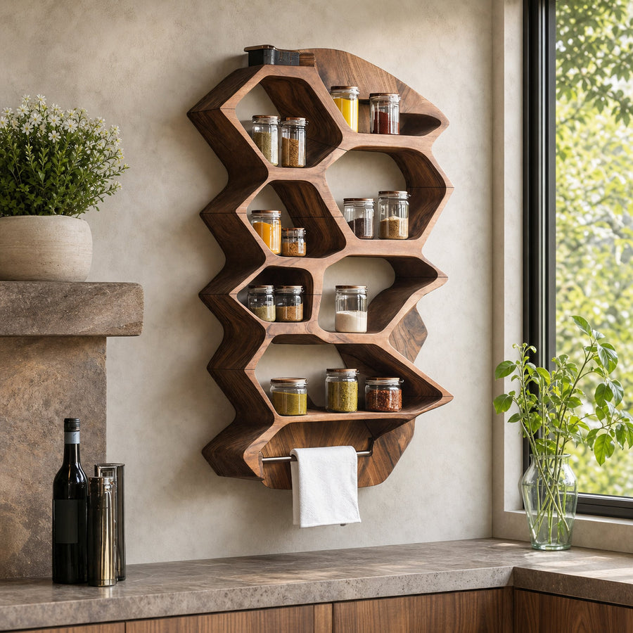 Rustic Wooden Spice Rack Shelf For Entryway Or Kitchen