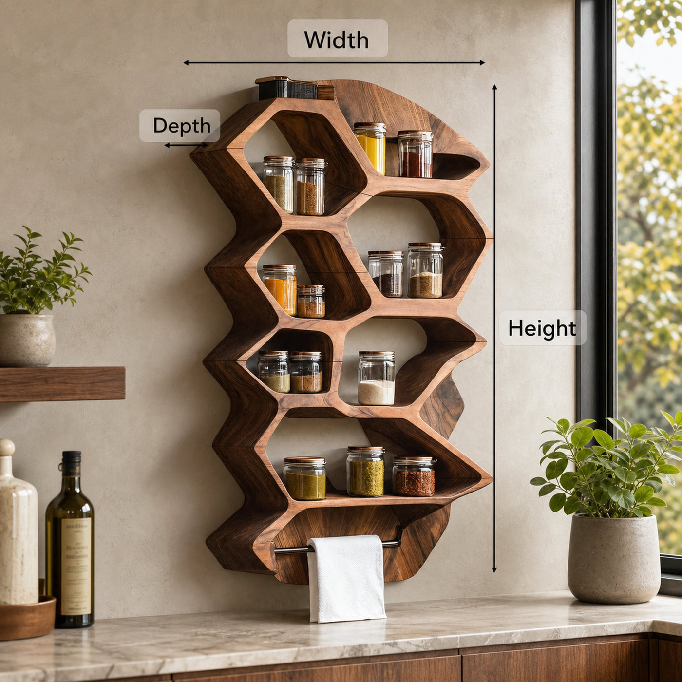 Rustic Wooden Spice Rack Shelf For Entryway Or Kitchen - product view 6