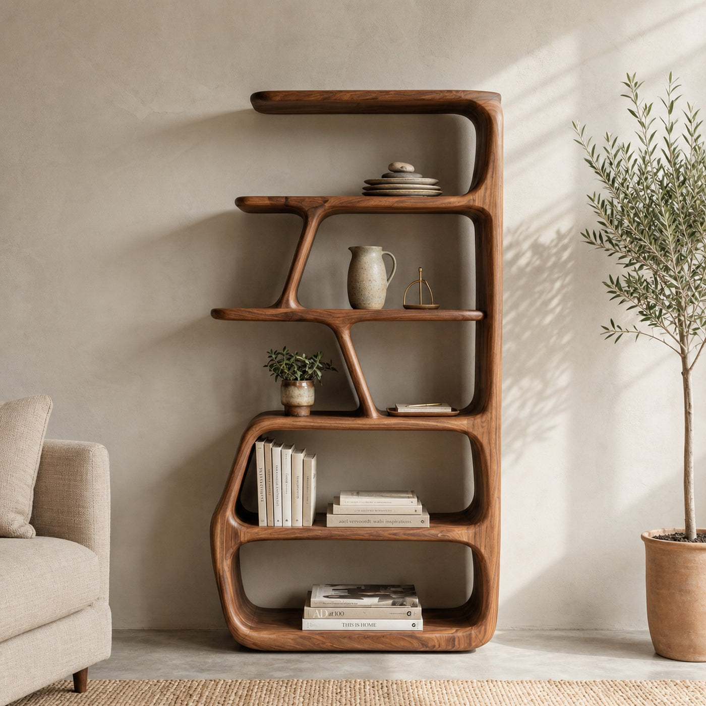 Rustic Wooden Standing Shelf For Apartment Storage