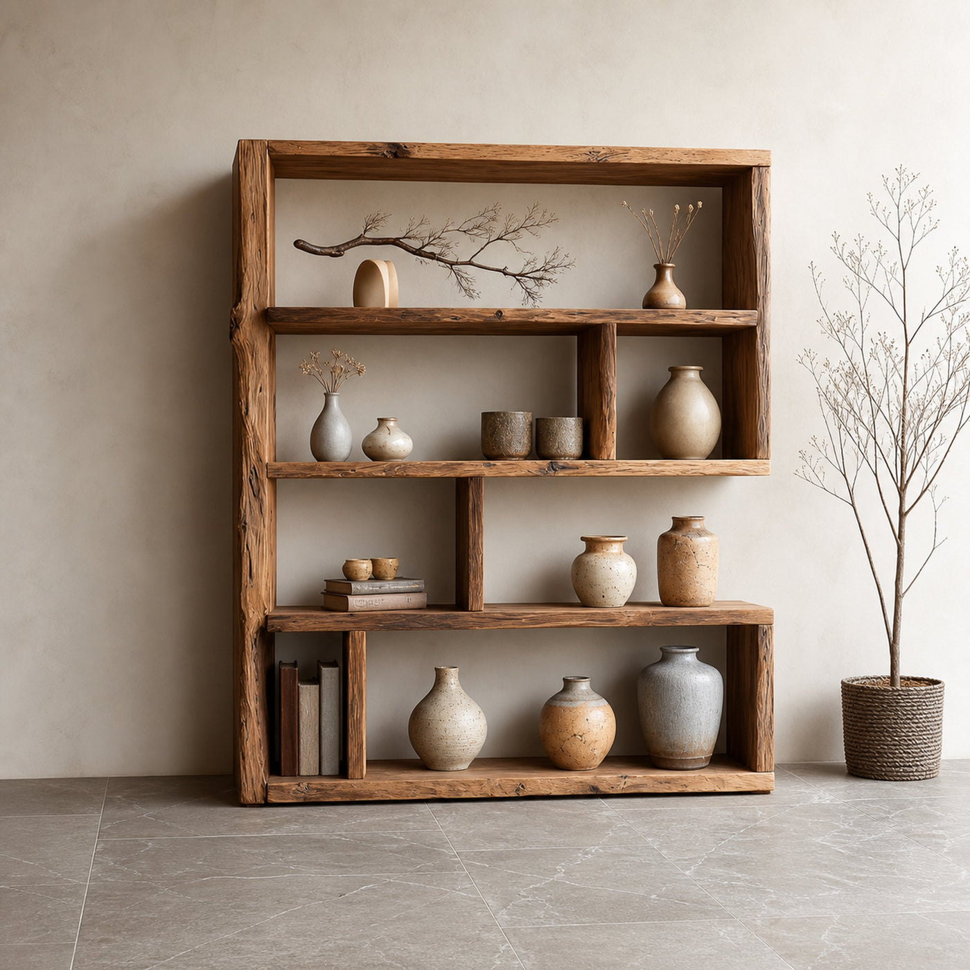 Rustic Wooden Storage Bookshelf Entryway