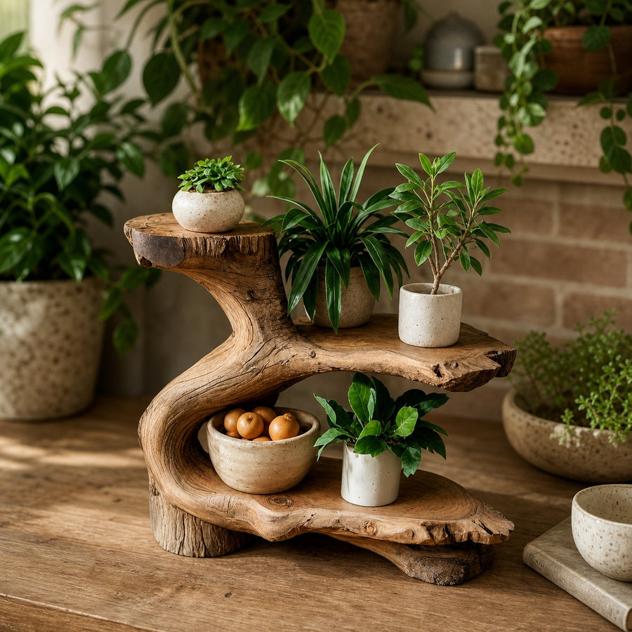 Rustic Wooden Tiered Shelf For Indoor Plants And Outdoor Garden Display
