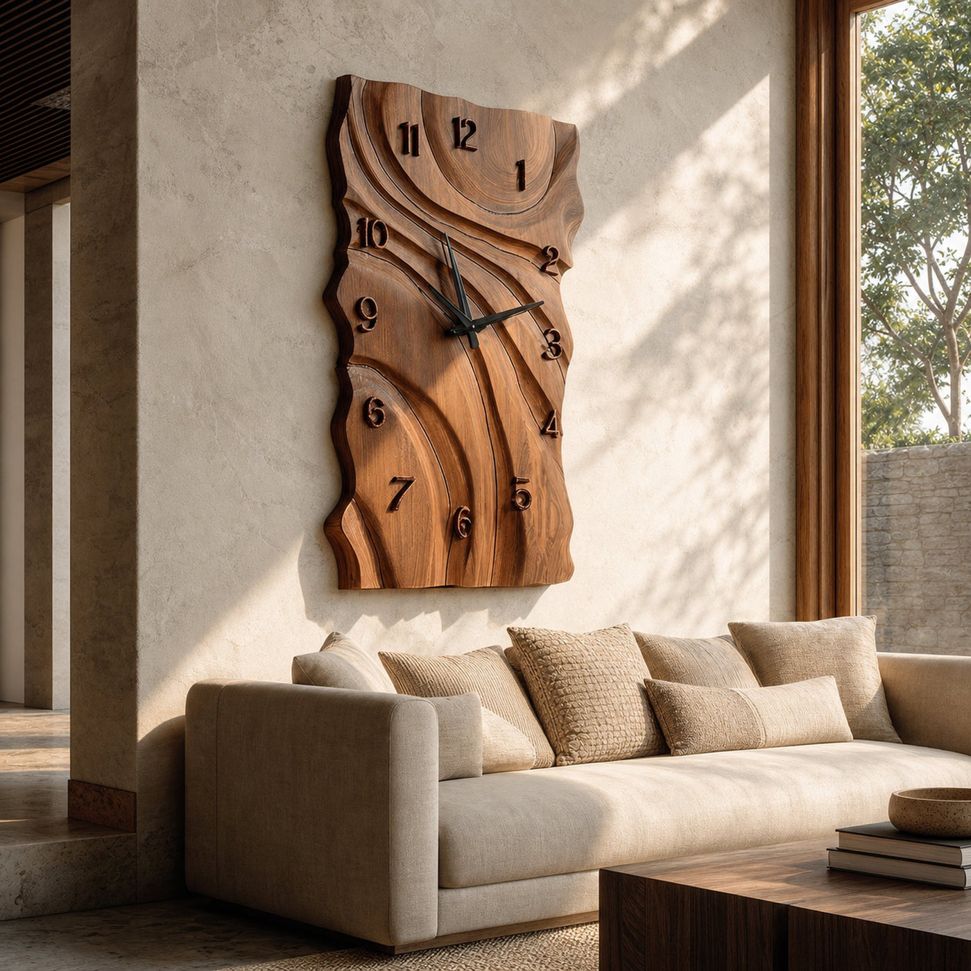 Rustic Wooden Wall Clock With Carved Design For Home - product view 6
