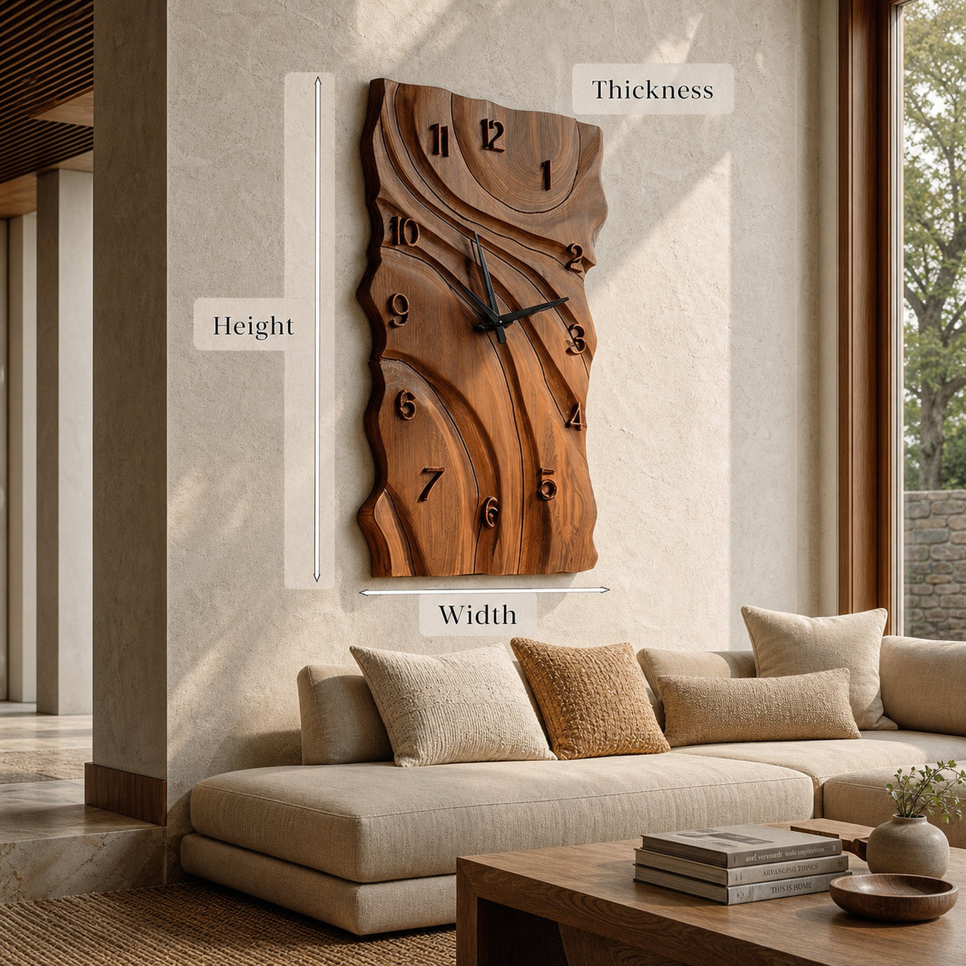 Rustic Wooden Wall Clock With Carved Design For Home - product view 8