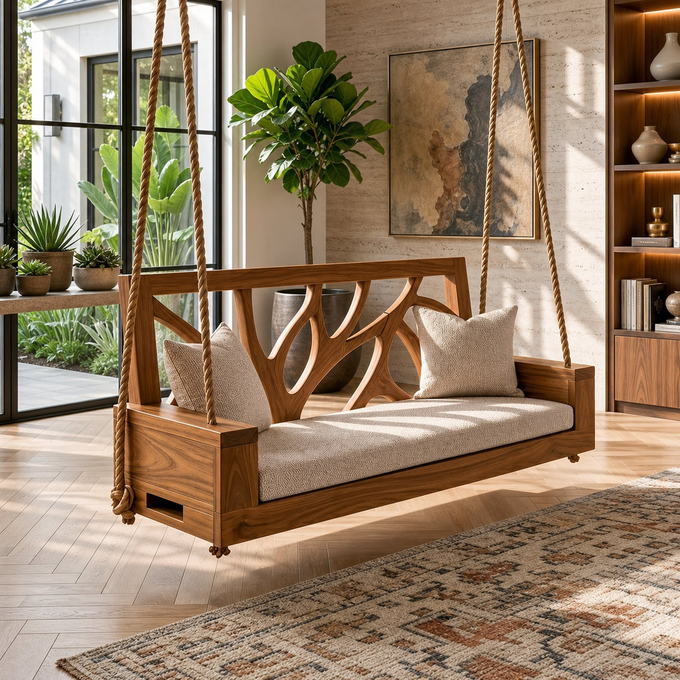 Scandinavian Branch Back Swing Sunroom Interior Lounge Space