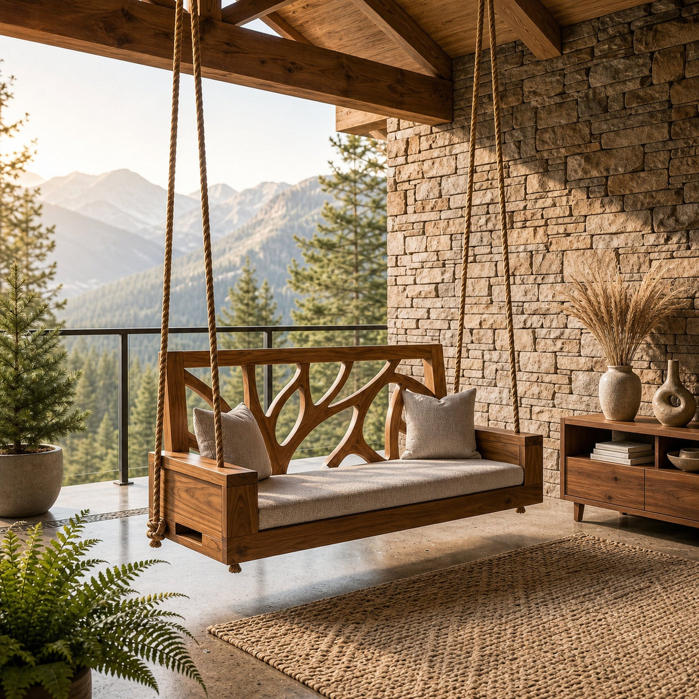 Scandinavian Branch Back Swing Sunroom Interior Lounge Space - product view 6