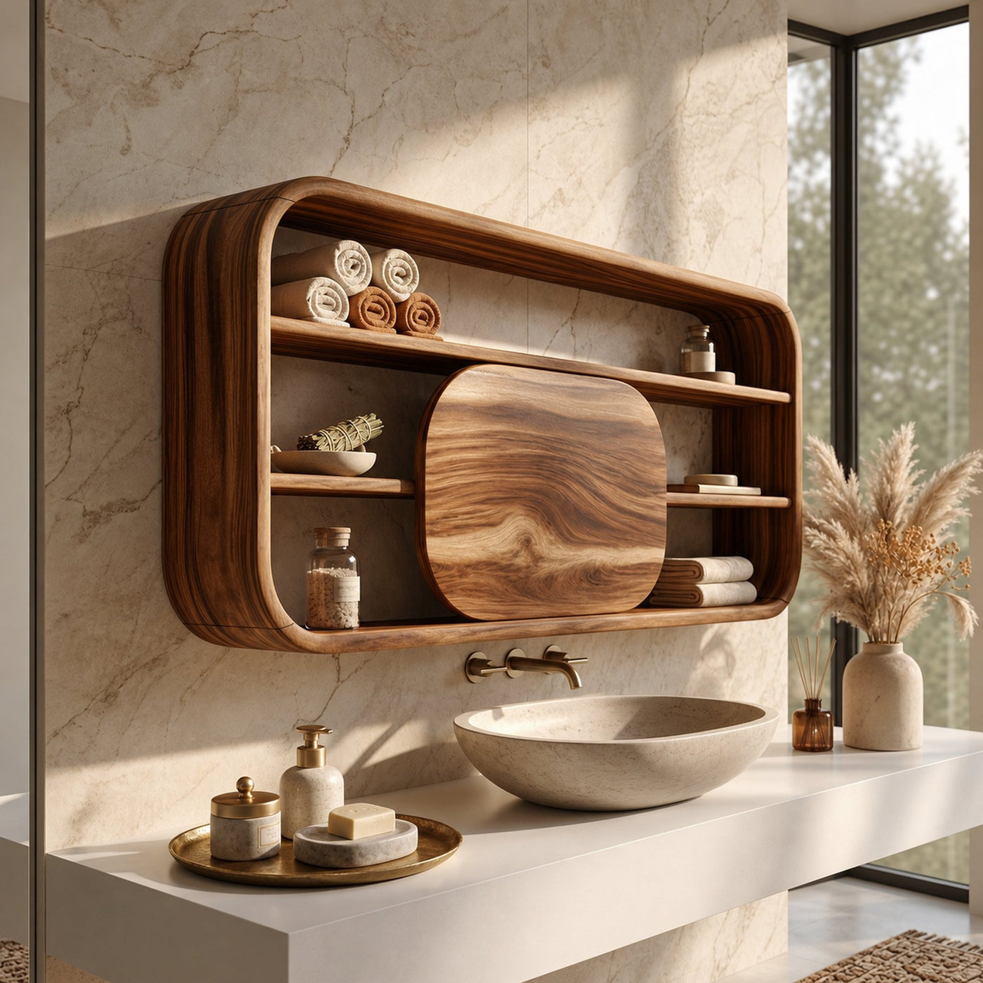 Scandinavian Curved Bathroom Cabinet Family Bathroom