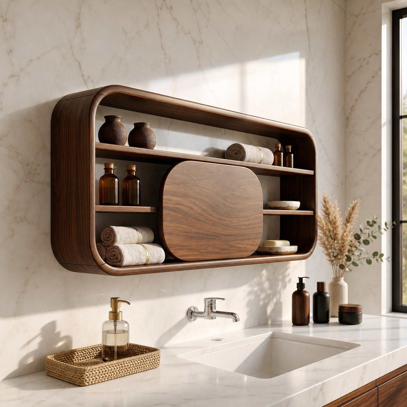 Scandinavian Curved Bathroom Cabinet Family Bathroom - product view 7