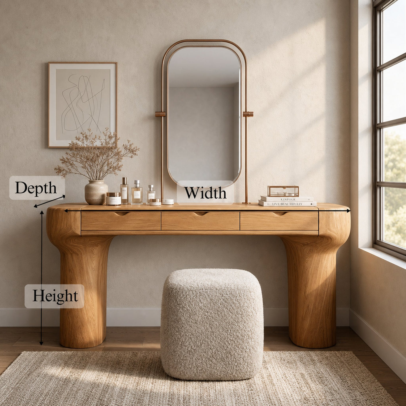Scandinavian Dressing Table With Storage Cabinet For Bedroom And Dressing Room - product view 8