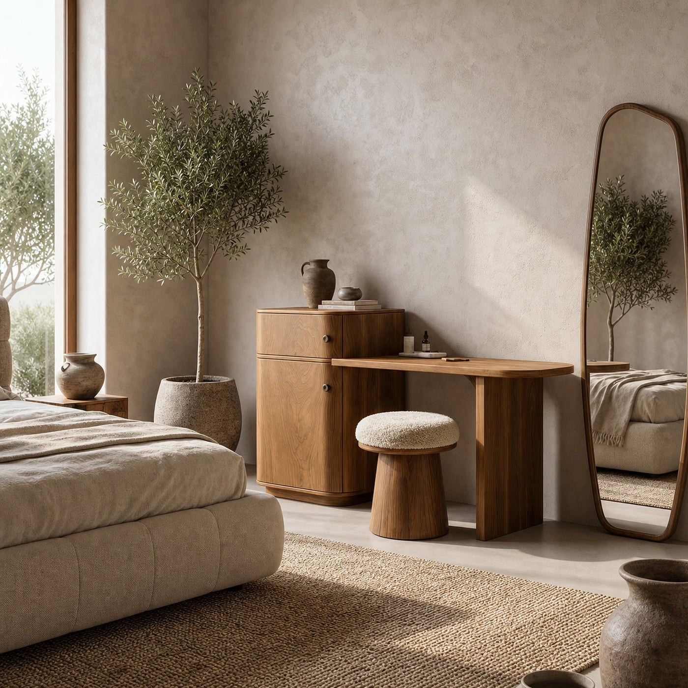 Scandinavian Dressing Table With Storage Cabinet Warm Minimalist Rounded Design For Bedroom - product view 6
