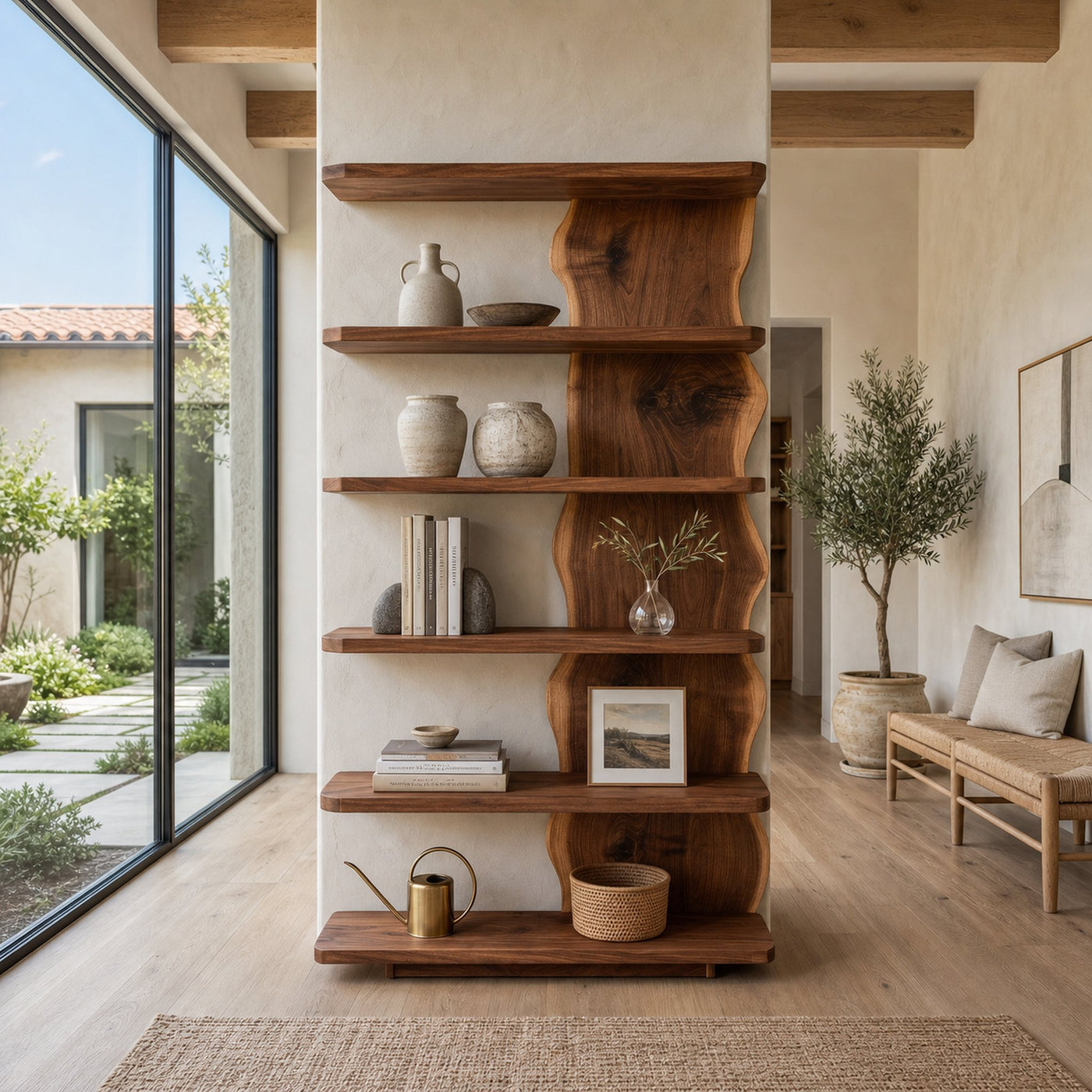 Scandinavian Natural Wood Standing Shelf For Corner Space