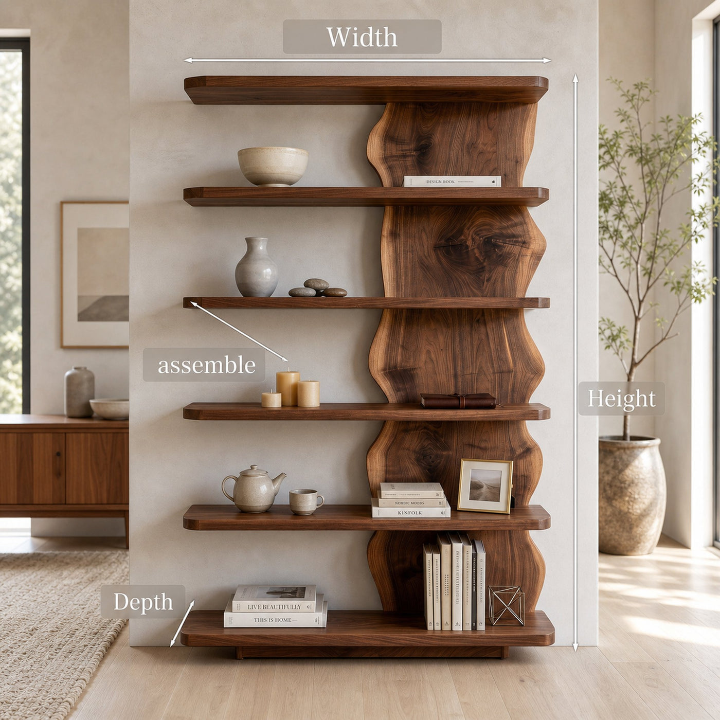 Scandinavian Natural Wood Standing Shelf For Corner Space - product view 8
