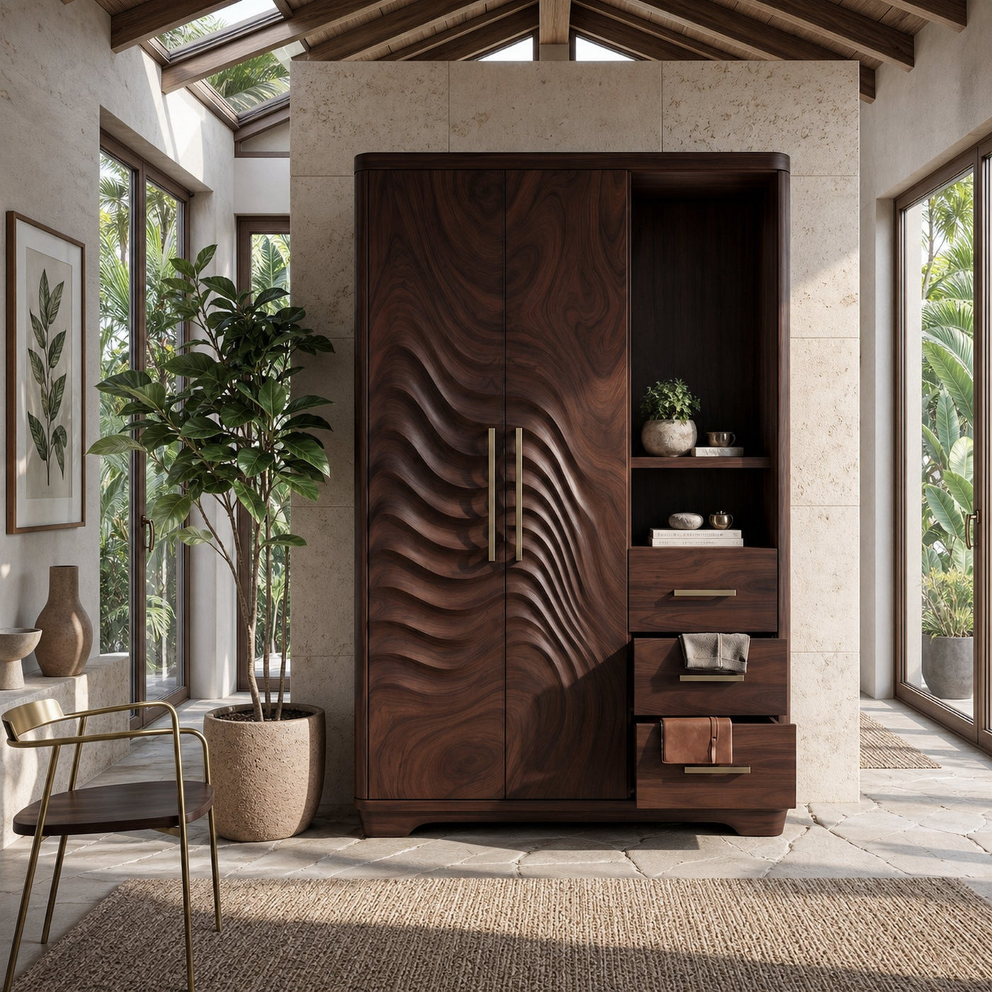 Scandinavian Organic Shape Closet For Apartment Bedroom Interior - product view 7