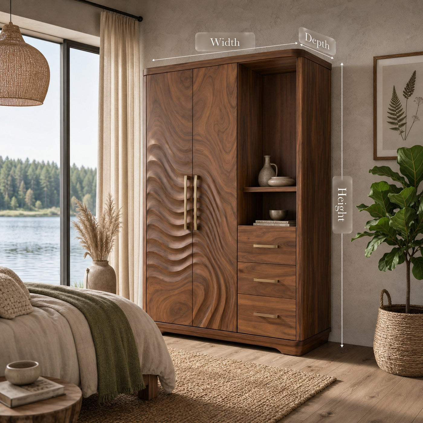 Scandinavian Organic Shape Closet For Apartment Bedroom Interior - product view 8