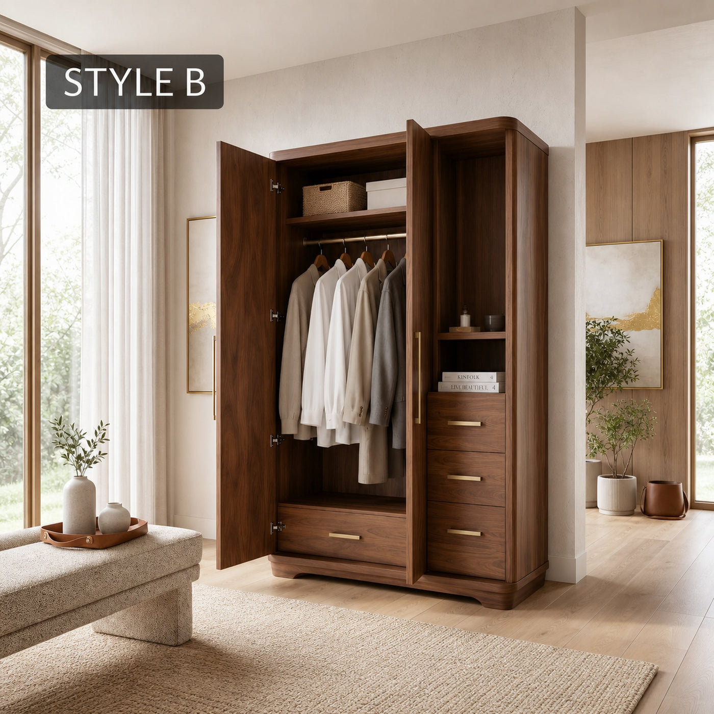 Scandinavian Organic Shape Closet For Apartment Bedroom Interior - product view 10