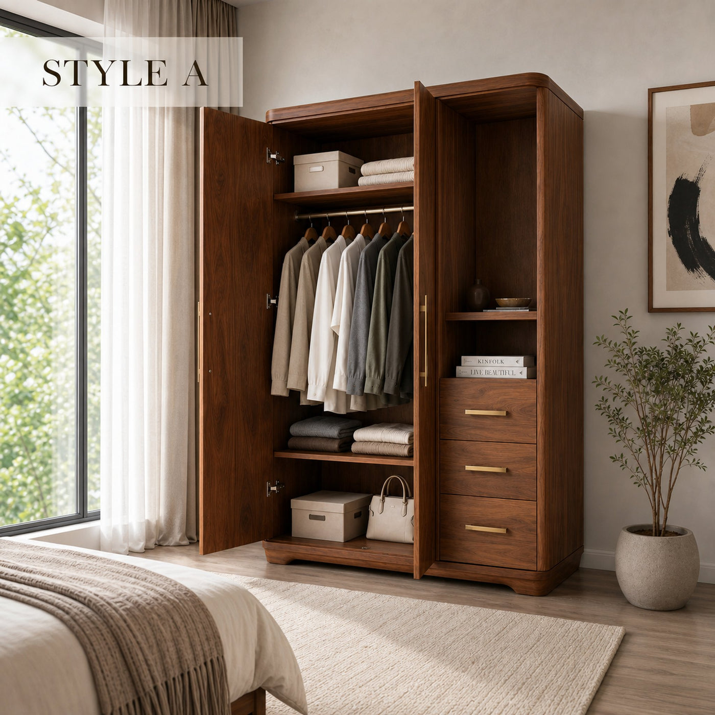 Scandinavian Organic Shape Closet For Apartment Bedroom Interior - product view 11