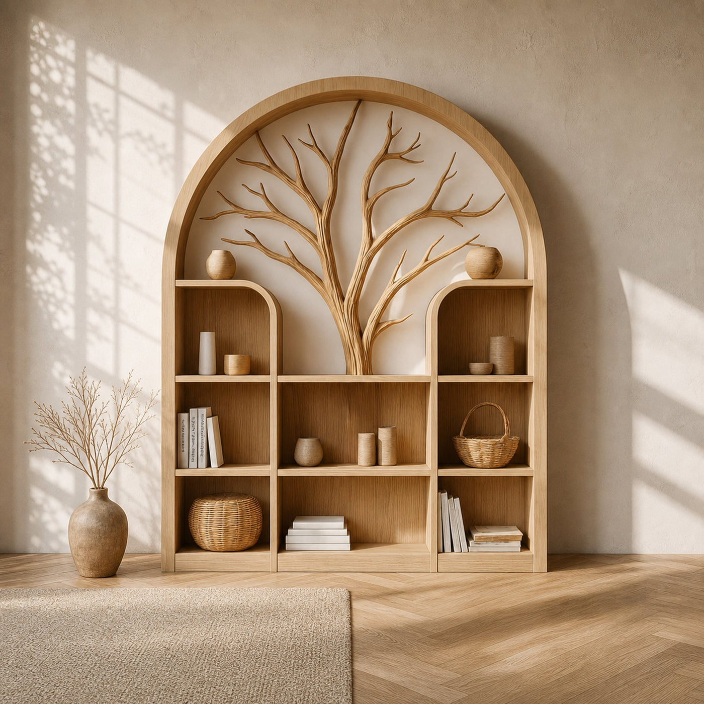 Scandinavian Rustic Tree Inspired Storage Cabinet Living Room