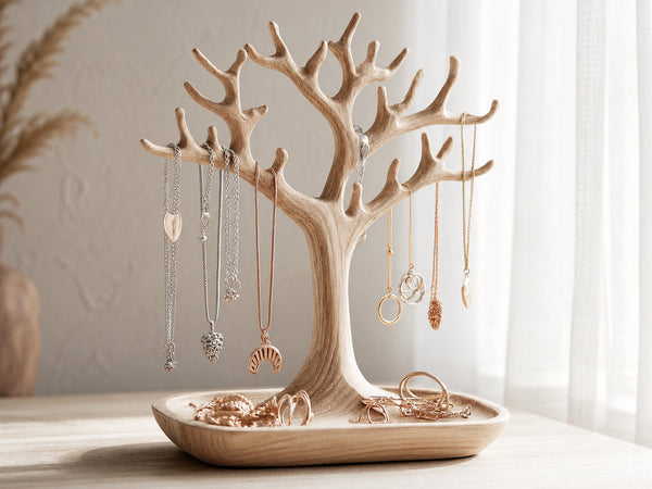 Scandinavian Solid Wood Jewelry Tree Organizer Stand