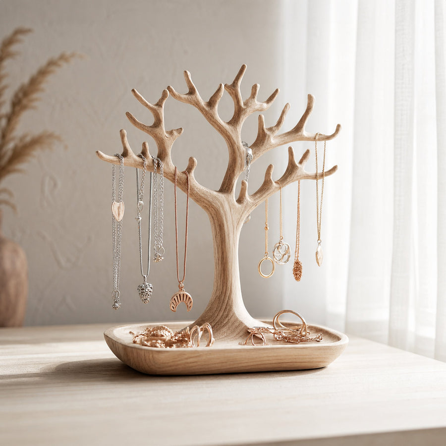 Scandinavian Solid Wood Jewelry Tree Organizer Stand