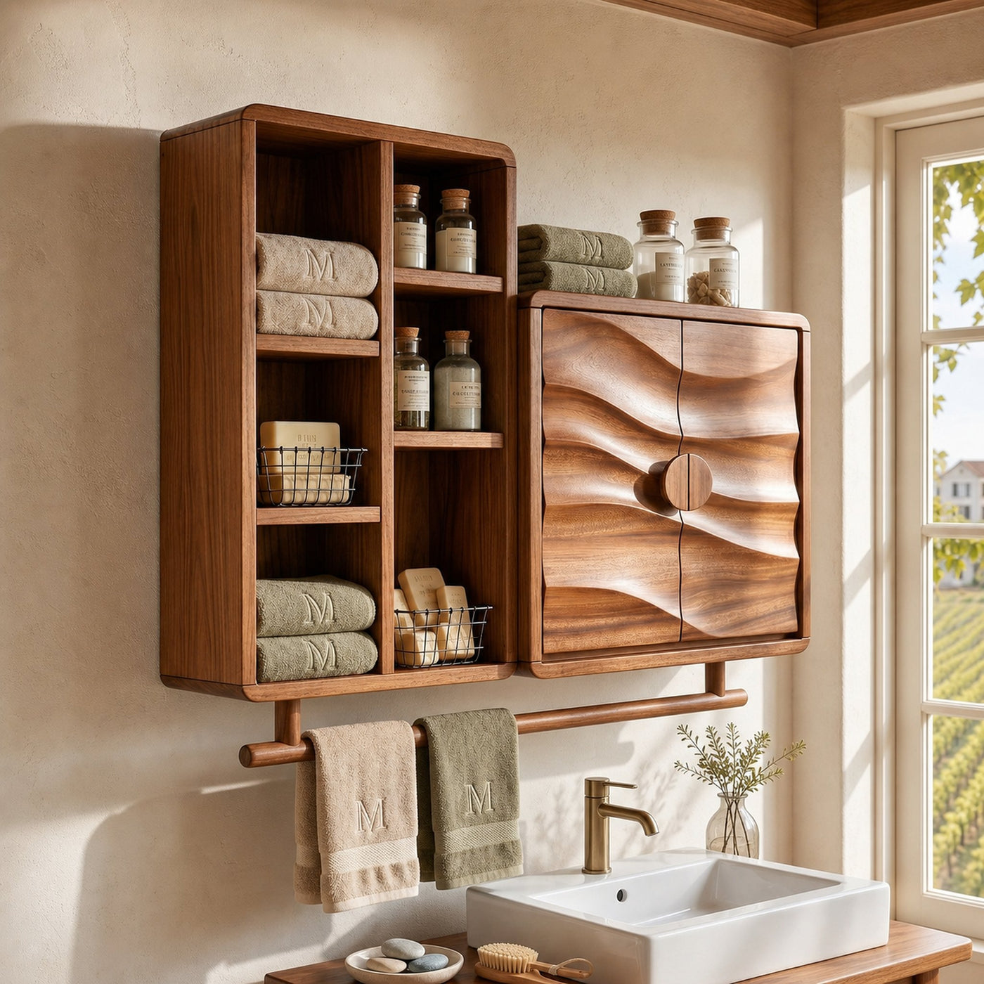 Scandinavian Wave Front Storage Cabinet Guest Suite
